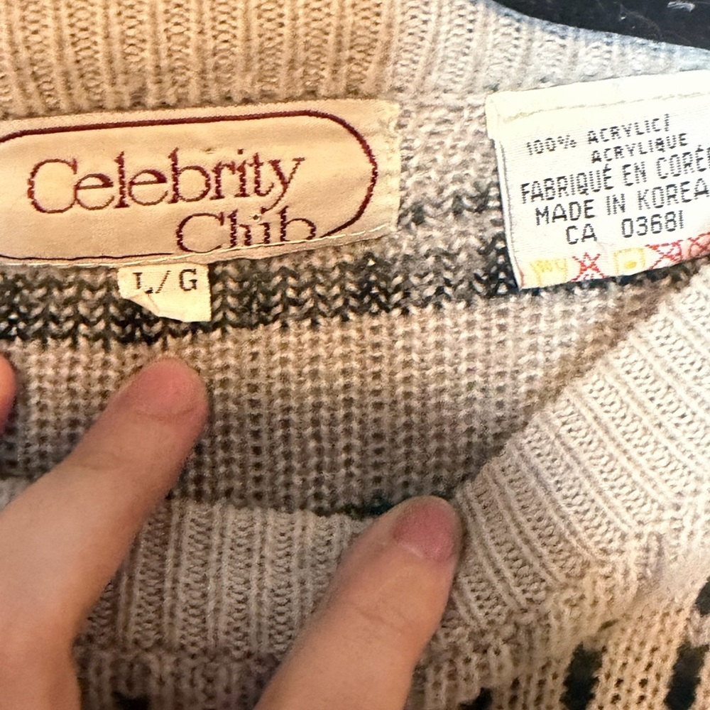 Vintage Celebrity Club Bird Knit Sweater L – 80s/90s Graphic Pattern - Picture 3 of 4